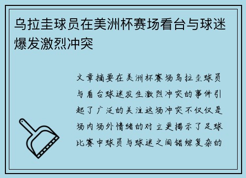 乌拉圭球员在美洲杯赛场看台与球迷爆发激烈冲突